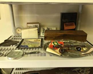 #2288 • Hotel Luggage Labels, Knife Set, Vintage Pipes, Decorative Glass, jewelry Boxes and More
