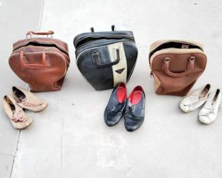 #13052 • 3 Vintage Bowling Bags With Bowling Balls And Shoes
