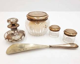 #819 • Glass Cosmetic Jars with Sterling Silver Tops, Perfume Decatur and More
