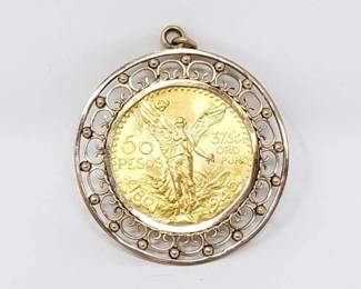 #651 • 14k Gold Pendant W/ .900 Gold 50 Peso Coin, 54.9g
