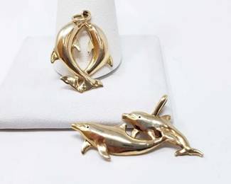 #694 • 2 14k Gold Dolphin Pendants, 6.9g
