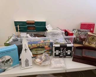 #10042 • Clocks, Cedar Accesory Mate. Jewelry Boxes, Big Mouth Billy Bass, New in Box Makeup and More
