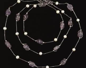 Amethyst and Pearl Silver Necklace 