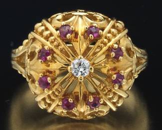 Ladies Gold, Diamond and Ruby Imperial Crown Ring 