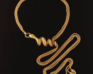 Ladies Vintage Italian Gold Adjustable Length Serpent Necklace 