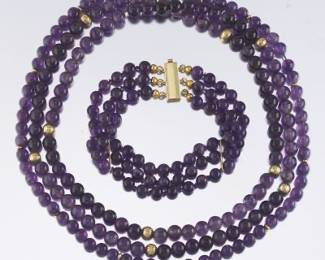 Ladies Amethyst and Gold Necklace and Bracelet Set 