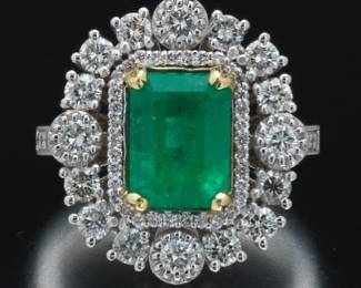 Ladies Columbian Emerald and Diamond Ring, GIA Report 