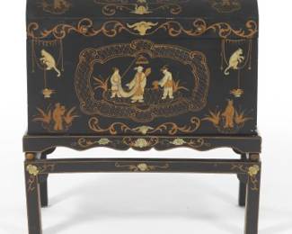 Chinese Black Lacquer Lidded Chest on Stand