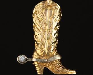 Custom Made Cowboy Boot Gold and Diamond Slider Charm 