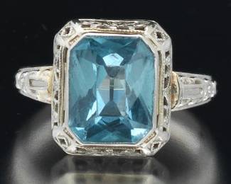 Art Deco Gold and Blue Lab Grown Spinel Ring