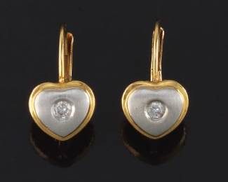 A Pair of Gold and Diamond Heart Earrings 