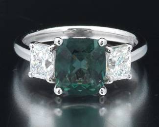 Fancy Green Sapphire and Diamond Ring 