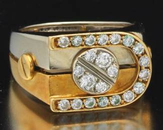 Jose Hess Screw U Gold and Diamond Ring 