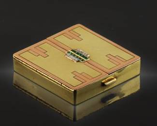 Art Deco Gold and Emerald Black Star Frost Compact 