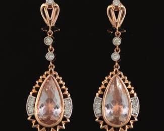 A Pair of Morganite and Diamond Pendant Earrings, 