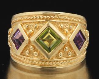 Ladies Byzantine Style Gold and Gems Ring 