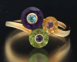 Ladies Alex Sepkus Style Gold and Gem Stones Fashion Ring 