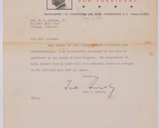 John F. Kennedy Letter, Signed and Dated, on Presidential Election Campaign Letterhead