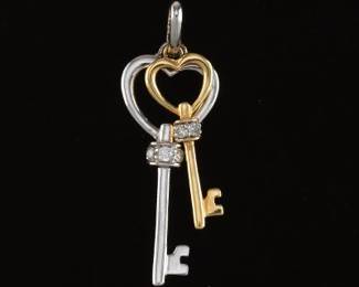 Gold and Diamond Skeleton Keys Charm 
