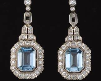 Art Deco Style Platinum, Diamond and Spinel earrings 