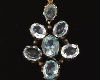 Ladies Light Blue Topaz Pendant on Gold Chain 