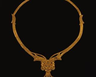 Indian High Carat Gold Necklace with Gold Color Metallic Wrap Silk Adjustable Braided Cord 