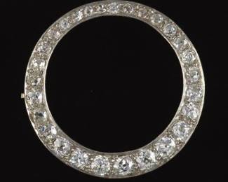 Ladies Art Deco Platinum and Diamond Circle Pin Brooch 
