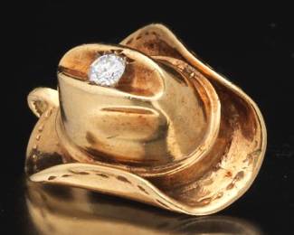 Custom Made Gold and Diamond Cowboy Hat Pendant 
