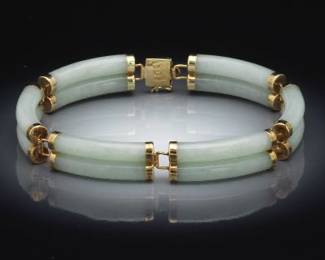 Ladies Gold and Celadon White Jadeite Jade Bracelet 