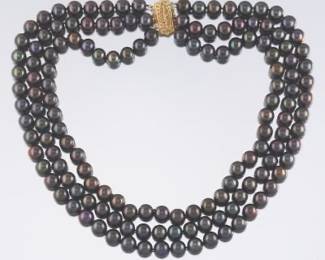 Ladies Gold and Tahitian Pearls ThreeStrand Necklace 