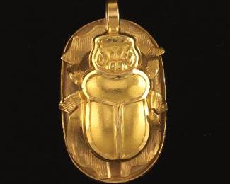 Egyptian Revival 18K Gold Sacred Scarab Beatle Pendant Charm 