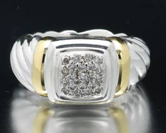 David Yurman Gold, Sterling Silver and Diamond Ring 