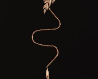 Ladies Casa Reale Gold and Diamond Feather Slider on Long Chain 