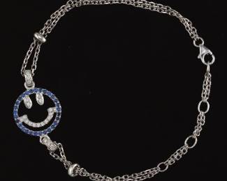 Ladies Gold, Blue sapphire and Diamond Happy Face Bracelet 