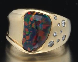 Ladies Black Opal and Diamond Ring 