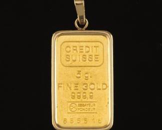 Credit Suisse 5 Gramm 999.9 Gold Bar Charm Pendant 
