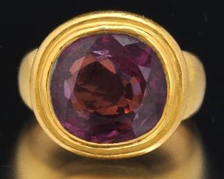 Etruscan Revival Gold and Pink Spinel Ring 