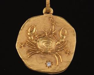 Gold and Diamond Cancer Zodiac Sign Pendant Charm 