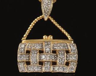 Ladies Gold and Diamond Fashion Bag Pendant on Chain 