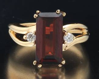 Ladies Gold, Almandine Garnet and Diamond Ring 