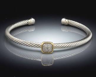 David Yurman Gold, Sterling Silver and Diamond Noblesse Flex Bangle 
