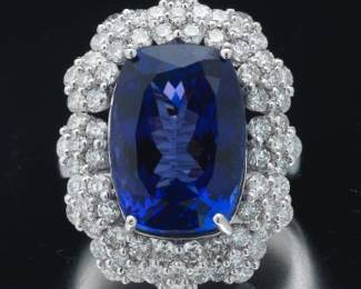 Impressive 12.52 Carat Tanzanite and Diamond Ring, GIA Report 