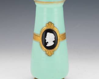 French Antique PatesurPate Napoleon III Cameo Opaline Glass Vase, 19th Century 