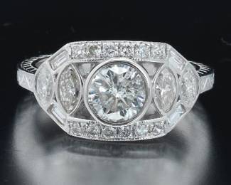 Art Deco Style 1.01 Carat Center Diamond Ring 