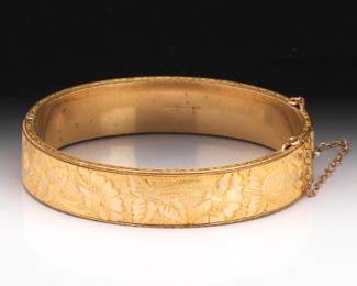 Dunn Bros. Antique Gold Filled Hand Chased Bangle 