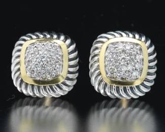 David Yurman Goes, Sterling Silver and Diamond Pair of Earrings 