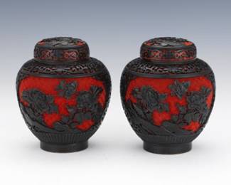 A Pair of Cinnabar Ginger Jars 
