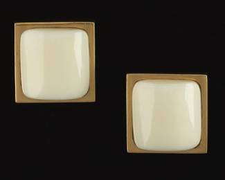 A Pair of Gold and White Coral Earrings 