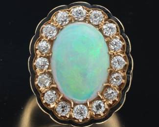 Ladies Antique Impressive Gold, Opal and Diamond Cocktail Ring 