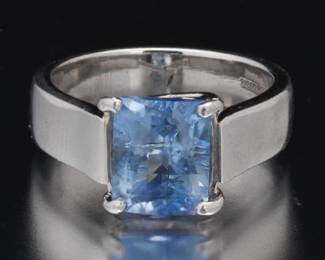 Ladies Hand Made Platinum and Blue Sapphire Ring 